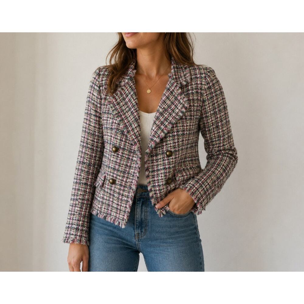 NWT! Womens Ann Taylor Tweed Blazer Pink Size 2 MSRP $159